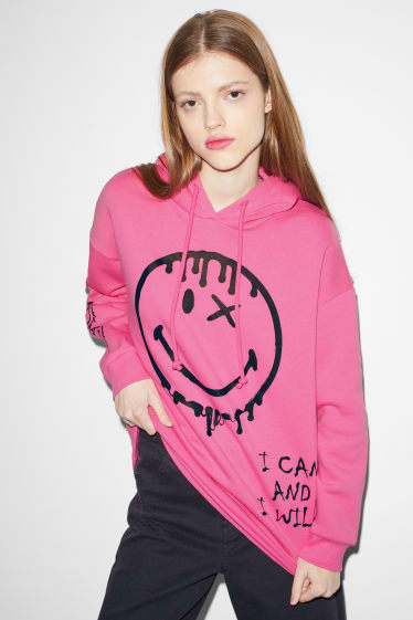 Tieners & jongvolwassenen - CLOCKHOUSE - hoodie - SmileyWorld® - fuchsiarood