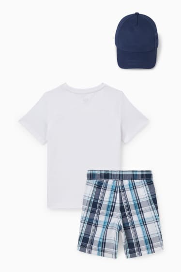 Kinder - Set - Kurzarmshirt, Shorts und Cap - 3 teilig - weiß