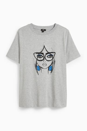 Dames - T-shirt - licht grijs-mix