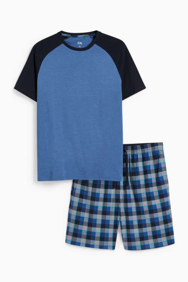 Hombre - Pijama corto con pantalón de franela - azul oscuro