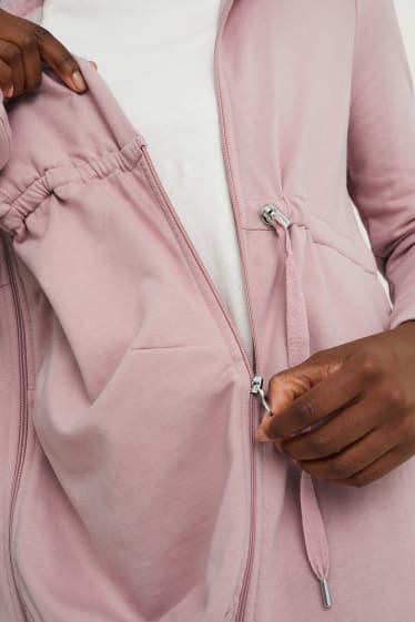 Women - Maternity zip-through sweatshirt with hood and baby pouch - rose