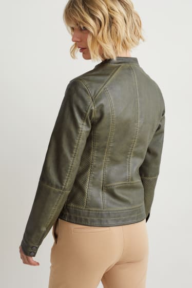 Damen - Bikerjacke - Lederimitat - grün