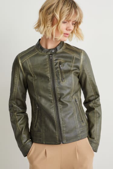 Damen - Bikerjacke - Lederimitat - grün