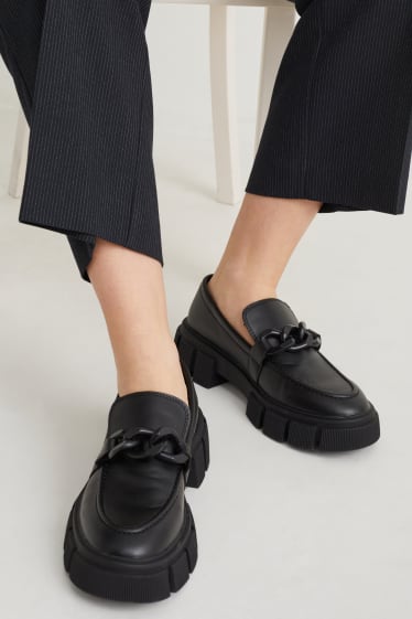 Women - Loafers - faux leather - black