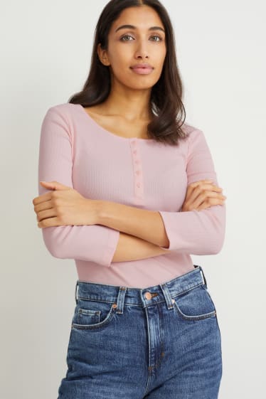 Femei - Tricou cu mânecă lungă basic - roz