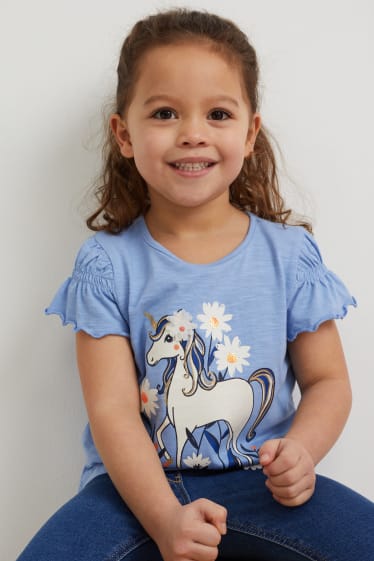 Kinder - Einhorn - Kurzarmshirt - blau