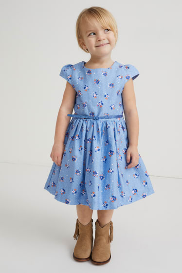 Enfants - Robe avec ceinture - à fleurs - bleu clair