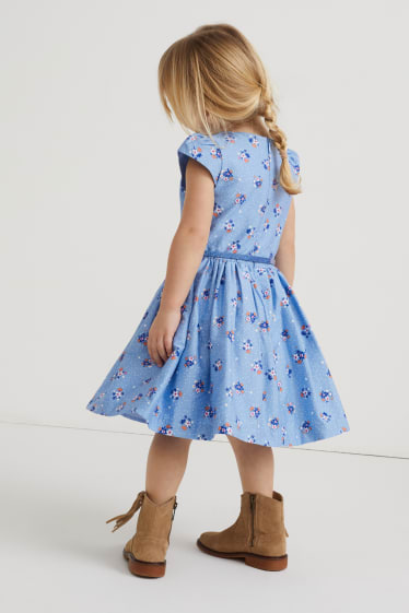 Dětské - Šaty s páskem - s květinovým vzorem - světle modrá