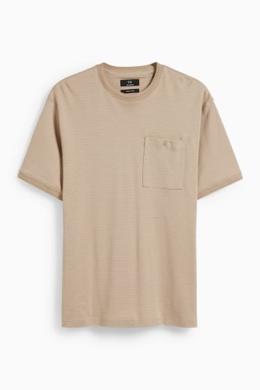 Mężczyźni - T-shirt - bawełna Pima - w paski - beżowy
