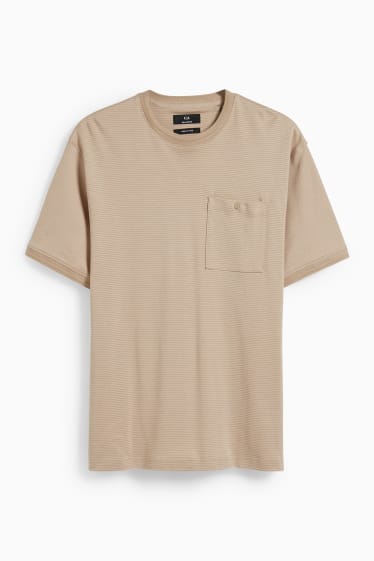 Hommes - T-shirt - coton Pima - à rayures - beige