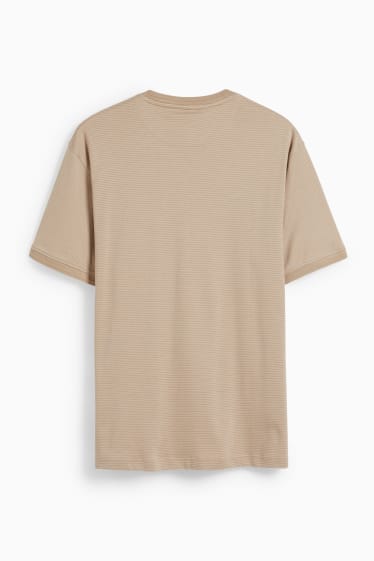 Hommes - T-shirt - coton Pima - à rayures - beige