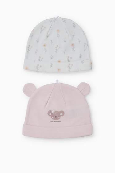 Bébés - Lot de 2 - bonnets pour bébé - rose clair