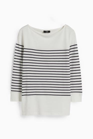Damen - Langarmshirt - gestreift - weiß / blau