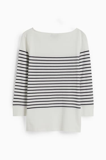 Damen - Langarmshirt - gestreift - weiß / blau