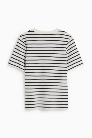 Femmes - T-shirt - à rayures - bleu foncé / blanc crème