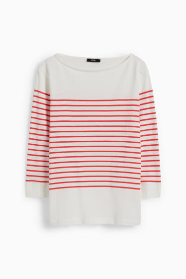 Damen - Langarmshirt - gestreift - weiss / rot