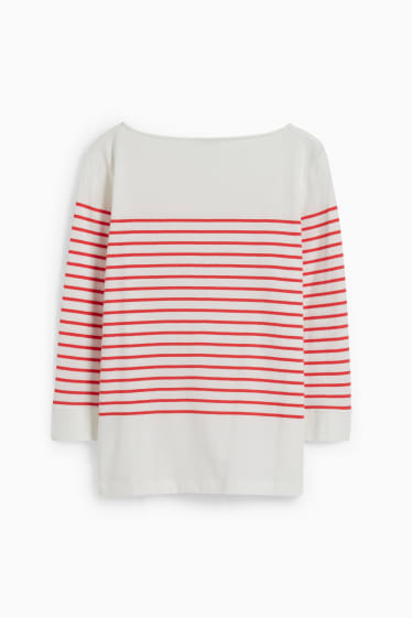Damen - Langarmshirt - gestreift - weiss / rot