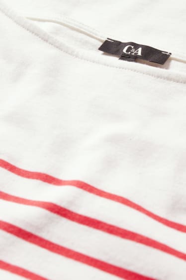 Damen - Langarmshirt - gestreift - weiss / rot