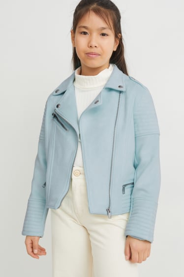 Children Girls - Biker jacket - faux suede - mint green