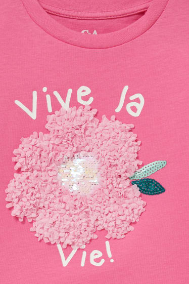 Kinder - Set - Kurzarmshirt und Haarband - 2 teilig - geblümt - pink