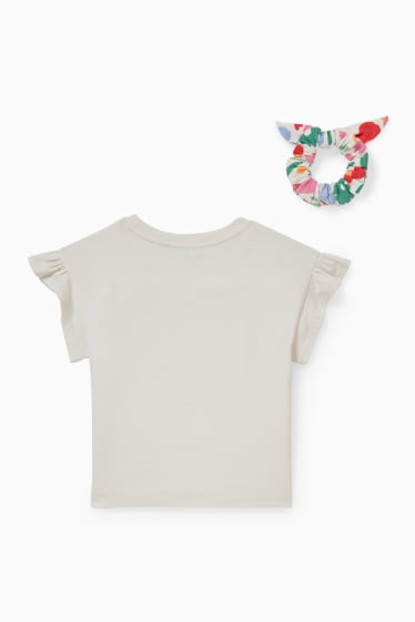 Copii - Fete - Unicorn - set - tricou cu mânecă scurtă și elastic de păr - 2 piese - alb-crem