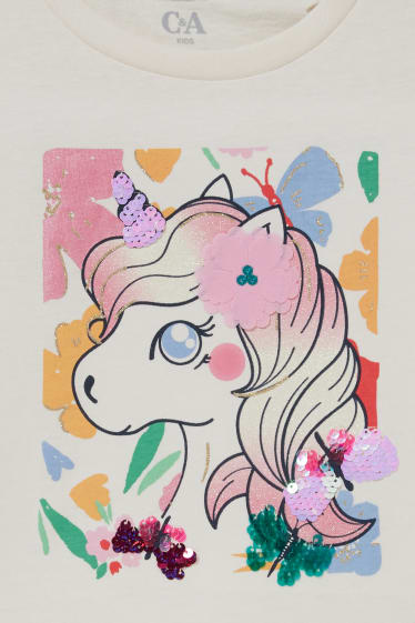 Copii - Fete - Unicorn - set - tricou cu mânecă scurtă și elastic de păr - 2 piese - alb-crem