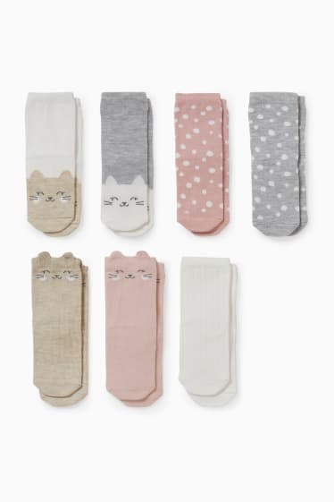 Babies - Multipack of 7 - kitten - baby socks with motif - pink