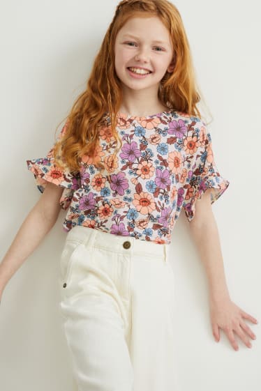 Enfants filles - T-shirt - à fleurs - blanc crème