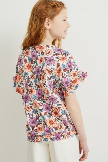 Enfants filles - T-shirt - à fleurs - blanc crème