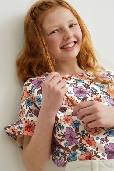 Enfants filles - T-shirt - à fleurs - blanc crème