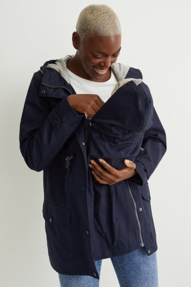 Femmes - Parka de grossesse à capuche avec empiècement porte-bébé - bleu foncé