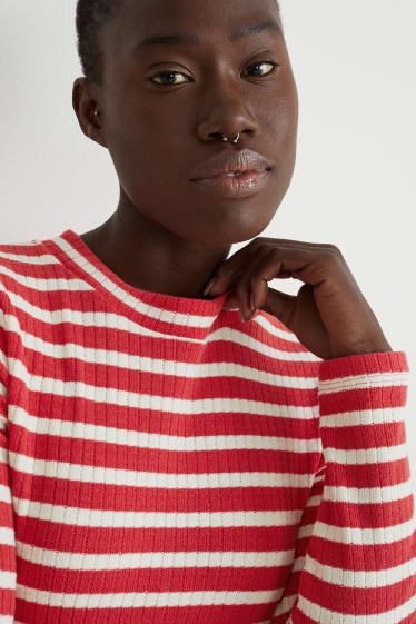 Mujer - Camiseta de manga larga - de rayas - rojo / blanco roto