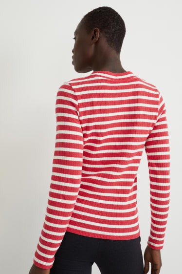 Donna - Maglia a maniche lunghe - a righe - rosso / bianco crema