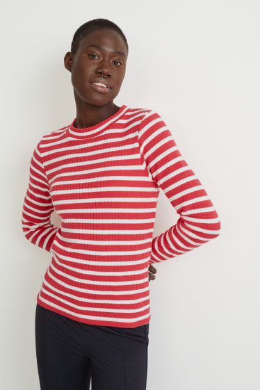 Dames - Longsleeve - gestreept - rood / crème wit