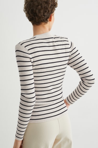 Women - Basic cardigan - striped - beige