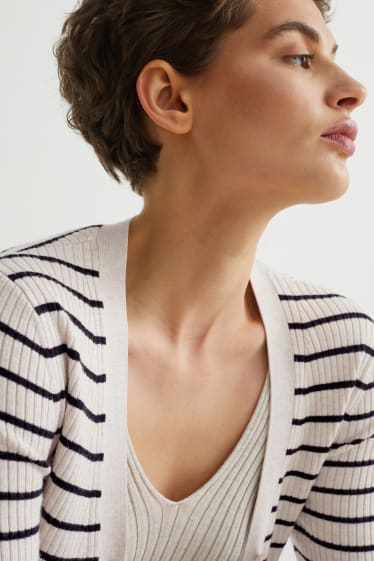 Women - Basic cardigan - striped - beige