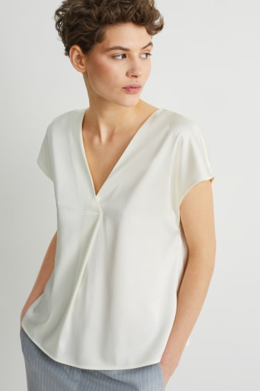 Dames - Satijnen blouse - crème wit