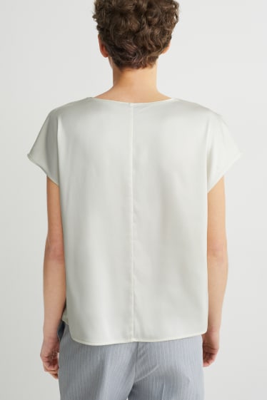 Dames - Satijnen blouse - crème wit
