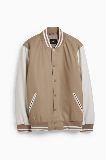 Men - Bomber jacket - faux leather - taupe