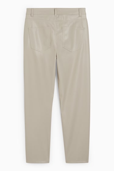 Mujer - Pantalón - high waist - straight fit - polipiel - beige claro