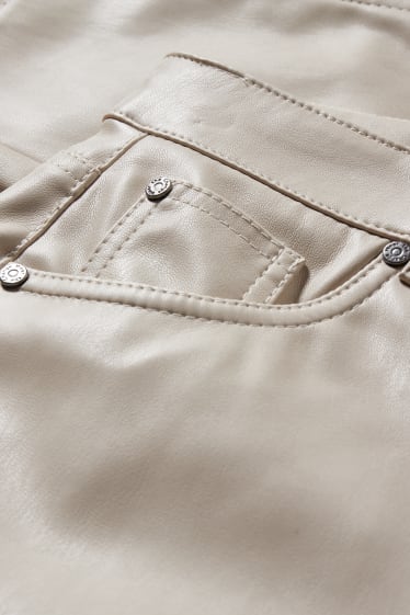 Donna - Pantaloni - vita alta - straight fit - similpelle - beige chiaro