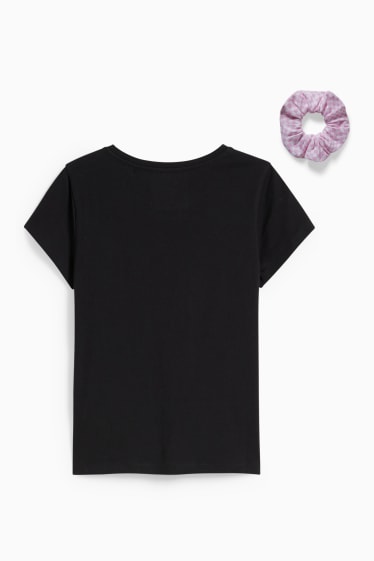 Dzieci - Zestaw - koszulka z krótkim rękawem i gumka do włosów owijka - czarny