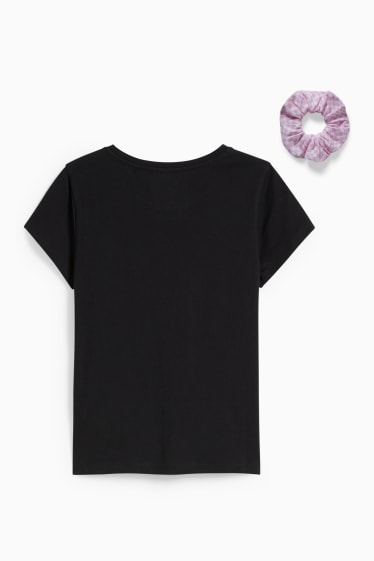 Kinder - Set - Kurzarmshirt und Scrunchie - schwarz