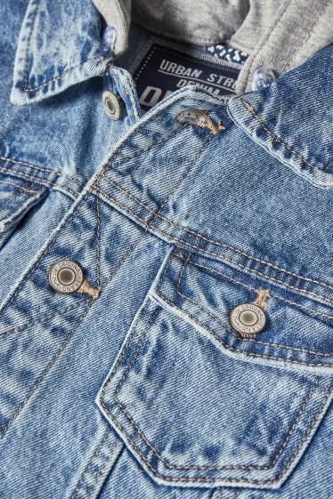 Kinder Buben - Jeansjacke mit Kapuze - helljeansblau