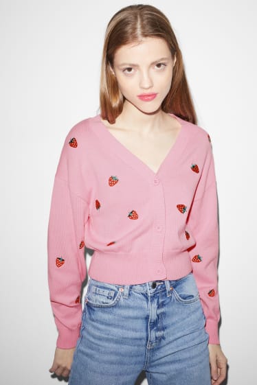 Teens & Twens - CLOCKHOUSE - Crop Strickjacke - gemustert - pink