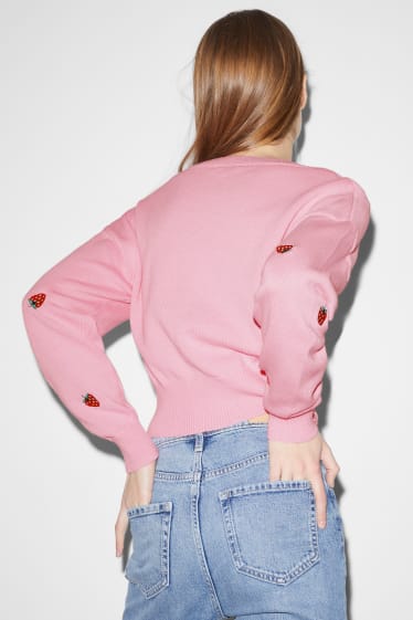Adolescenți și tineri - CLOCKHOUSE - cardigan tricotat crop - cu model - roz
