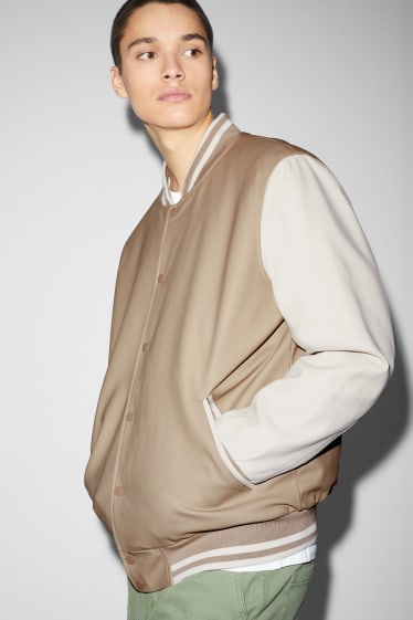 Men - Bomber jacket - faux leather - taupe