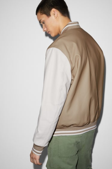 Men - Bomber jacket - faux leather - taupe