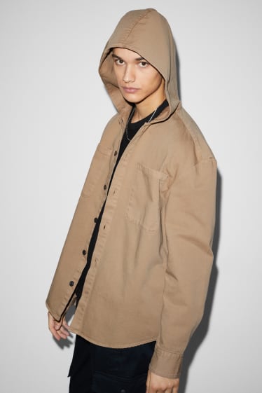 Herren - Hemdjacke mit Kapuze - beige