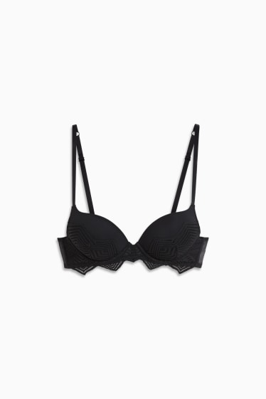 Women - Underwire Bra - PLUNGE - push-up - black